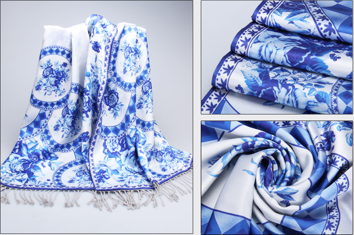 真絲披肩 印花披肩 青花瓷披肩